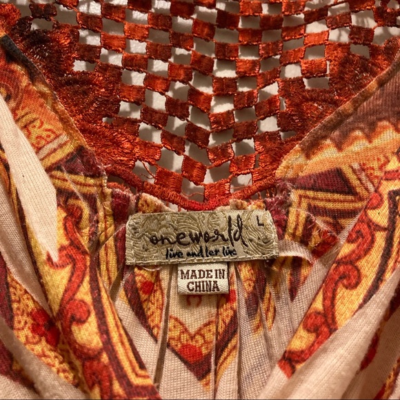 One World Colorful Orange and Red Top With Leopard Print - Picture 4 of 7